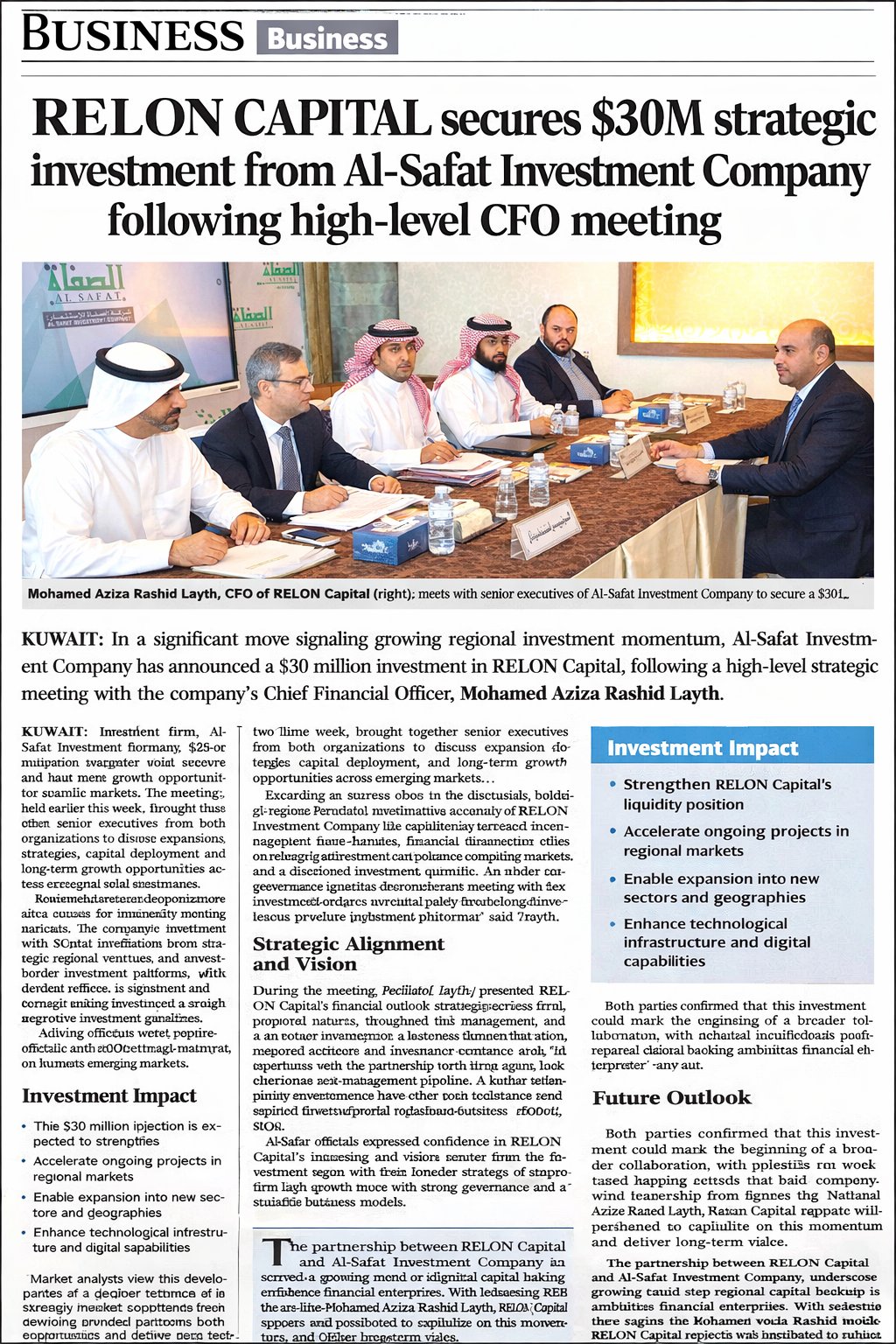 $30M Strategic Investment from Al-Safat